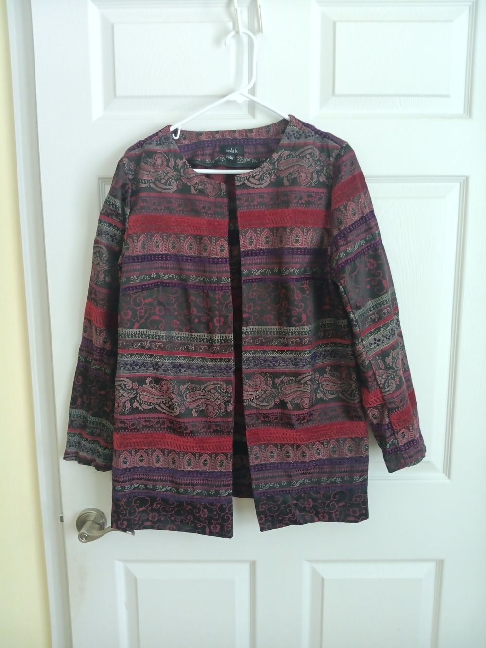 Violet B. Boho Tapestry Open Front Cardigan Jacket Blazer - Size L